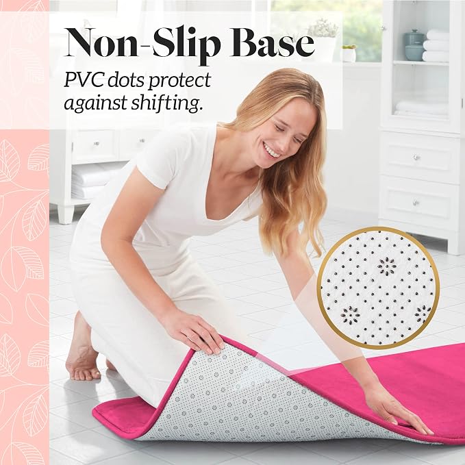 Memory Foam Bath Mat Non Slip Absorbent Super Cozy Velvet Bathroom Rug Carpet (72 inches X 24 inches, Fuschia)