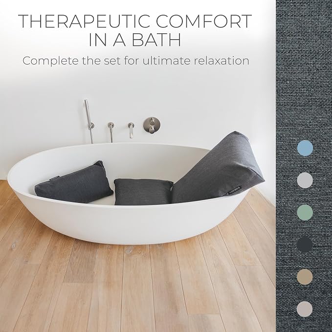BADESOFA® Luxury Bathtub Seat Cushion in Charcoal | Bath Pillows for Tub, Quick-Dry & Washable, Non-Slip Weighted Tub Pillow, Home Spa Accessoire for Bathtub & Hot Tub