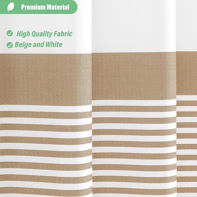 78 Inches Long Shower Curtain, Farmhouse Boho Striped Fabric Tassel Shower Curtains for Bathroom, Tall Bohemian Textured Waterproof Cloth Shower Curtain Set with Hooks, Beige, 72x78