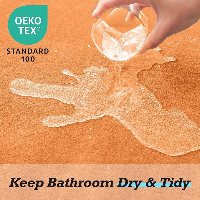 Bathroom Rugs Sets 3 Piece, Non-Slip & Quick Dry Bath Mat Set, Ultra Soft Velvet Bath Rugs for Bathroom, Toilet and Shower Floor, Orange