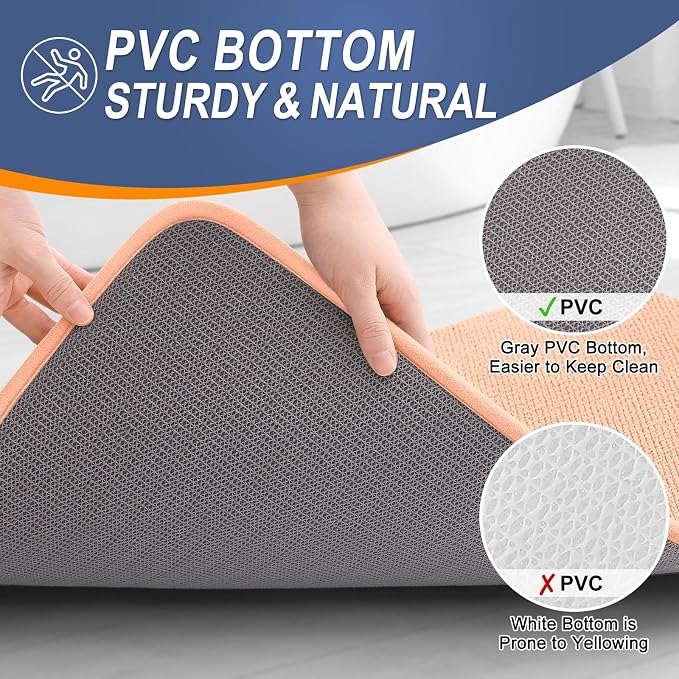OLANLY Thick Memory Foam Bathroom Rugs 30x20, Absorbent Bath Mat, Peach | Soft Quick Dry Bath Rugs, Non-Slip, Machine Washable Carpet for Bathroom Floor, Tub and Shower, Home Decor Accessories