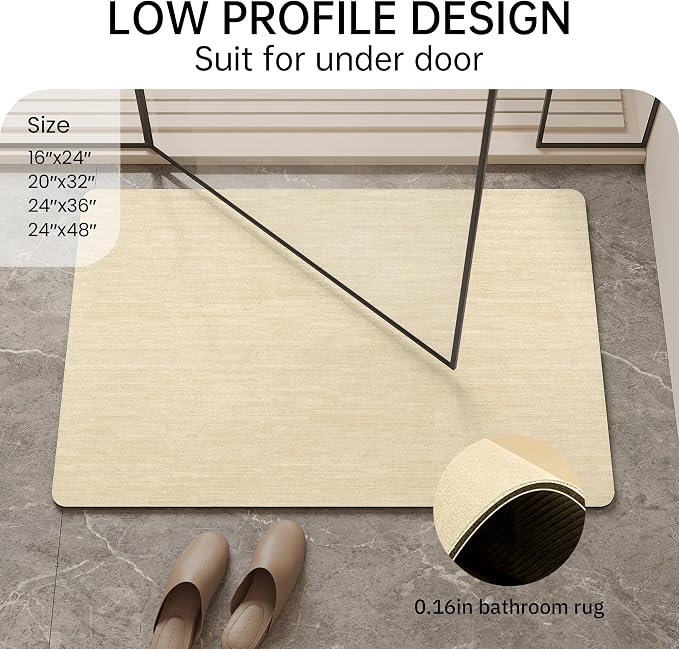 Mecko Bath Mat Ultra Thin Beige, 24"x36" | -Non-Slip,Quick Dry,Absorbent Bathroom Rug Suit For Tile floors,Easy Care Shower Rug in Front of Bathtub,Sink,Shower