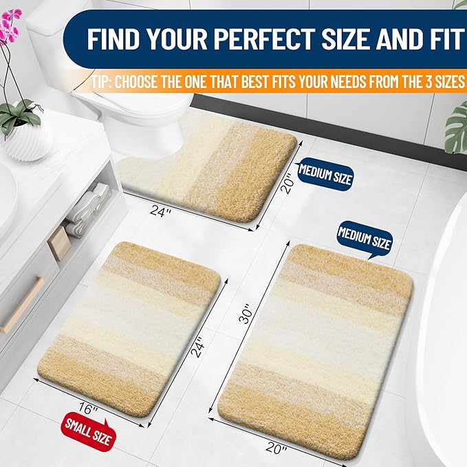 OLANLY Bathroom Runner Rug 59x24, Extra Soft Absorbent Microfiber Bath Rugs | Light Yellow, Non-Slip Quick-Drying Rubber Backing, Washable Long Bath Mat for Floor, Tub and Shower, Home Decor