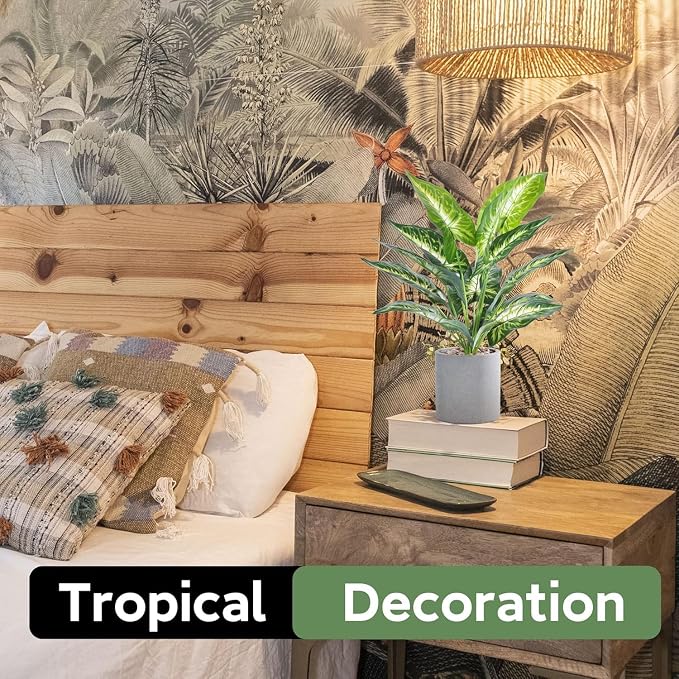 16" Fake Plants Taro Leaf for Shelf Bathroom Decor | Artificial plants，shelf desk bathroom home decor，easy to fluff no care needed，UV wrinkle resistant，Eco-friendly，Pet-safe