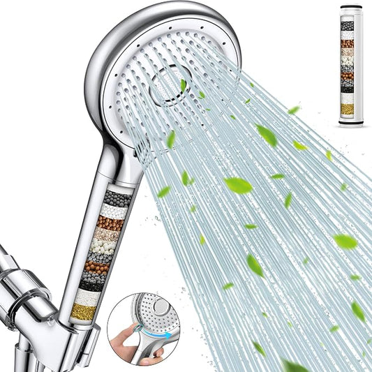 FEELSO Filtered Shower Head with Handheld, High Pressure Shower Filter Head | 15 Stage Water Softener Filters for Hard Water, Remove Chlorine & Harmful Substance, 6 Spray Mode, Hose & Bracket, 2 Filters