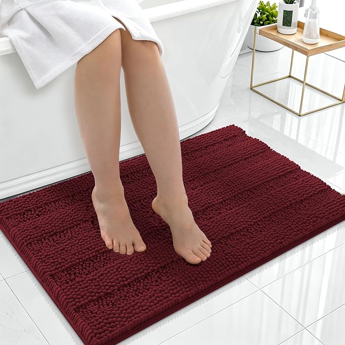 Smiry Thick Chenille Bathroom Rugs 36x24, Soft Bath Mat, Andorra Red-Brown | Quick‑Dry & Machine Washable, Non‑Slip Bath Carpet, Striped Bath Rugs for Tub & Shower, Modern Home Decor Accessories