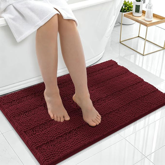 Smiry Thick Chenille Bathroom Rugs 36x24, Soft Bath Mat, Andorra Red-Brown | Quick‑Dry & Machine Washable, Non‑Slip Bath Carpet, Striped Bath Rugs for Tub & Shower, Modern Home Decor Accessories