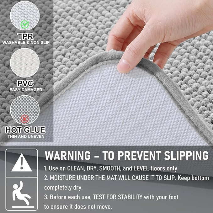 Arotive Chenille Bathroom Rugs 36x24, Soft Absorbent Bath Mat, Light Grey | Rubber Backing, Machine Washable Dry Bath Mats for Bathroom Floor, Tub and Shower, Home Decor Accessories