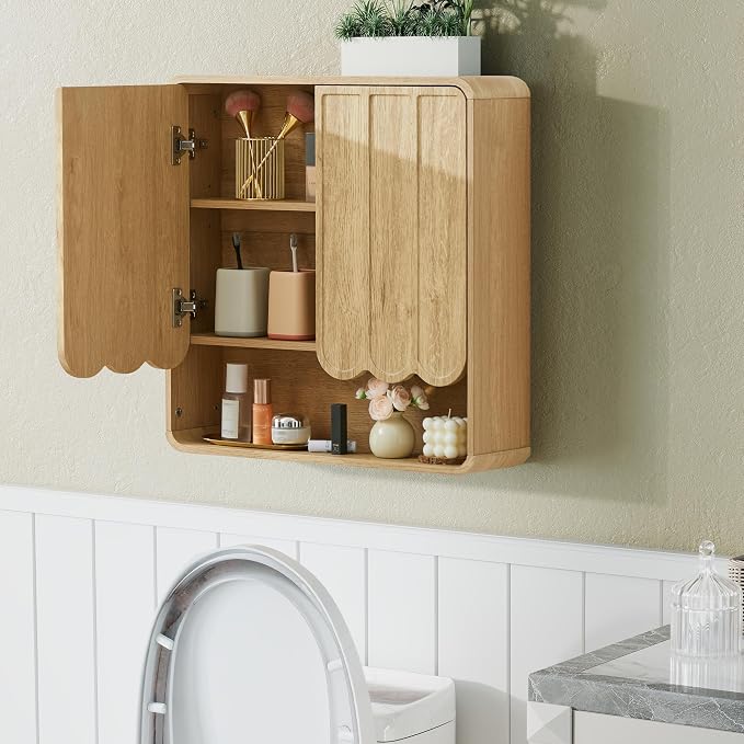 Bathroom Wall Mounted Storage Cabinet, Medicine Cabinet with Adjustable Shelf, Over The Toilet Storage Cabinet for Bathroom, Laundry Room, Kitchen, Living Room (Natural)
