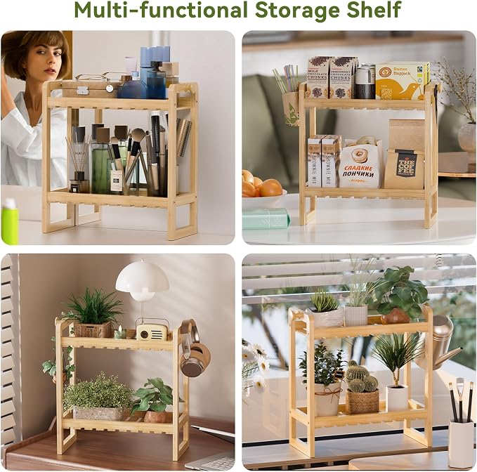 AmazerBath Bamboo Over The Toilet Storage Shelf - 2-Tier Bathroom Organizers and Storage Shelves, 2 in 1 Dual Stable Above Over Toilet Bamboo Shelf Home Storages Rack for Small Bathroom, Space Saver