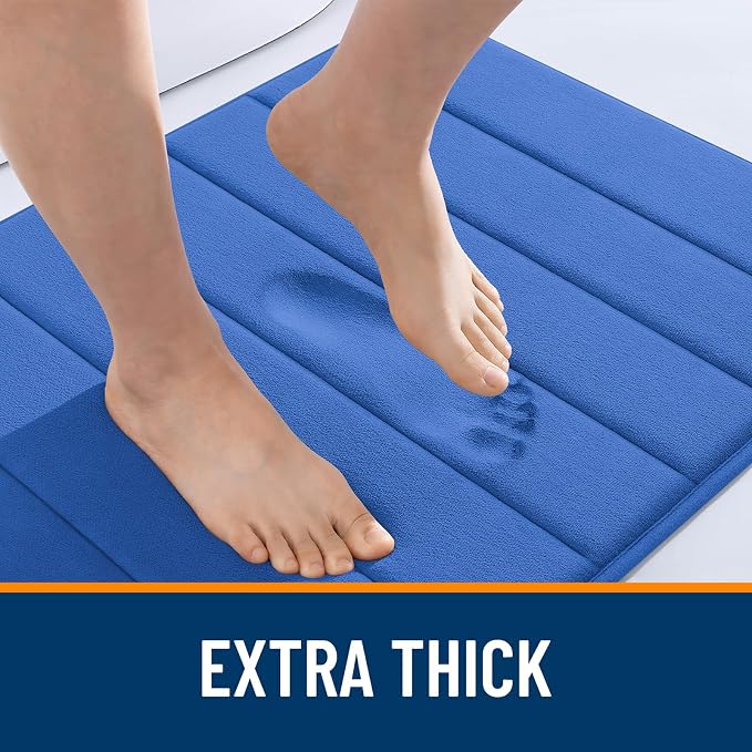 OLANLY Memory Foam Long Bathroom Rugs Runner 47x24, Super Soft Absorbent | Deep Navy Blue, Quick Dry Bath Mat, Machine Washable Shower Floor Rugs, Bathmat Carpet for Bathroom Floor, Tub and Shower