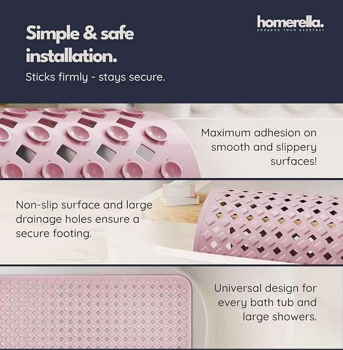 homerella Bathtub Mat Non Slip 35x16 Shower Mat Non Slip Anti Mold BPA Free | Mildew Resistant, Machine Washable, Extra Long Tub Mat, Shower Mats for Inside Shower, Bath Mat for Tub Non Slip EU Certified