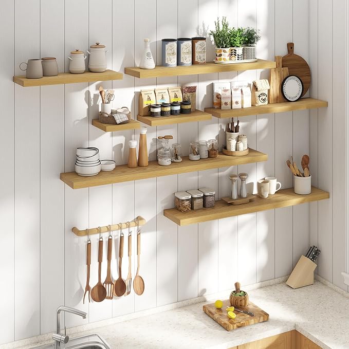 40 Inch Floating Shelves for Wall 2 Pack, 8"D Wood Grain Bathroom Shelves | Invisible Brackets, Oak Finish, Easy Install | Engineered Wood Storage Shelves for Kitchen, Study, Bedroom