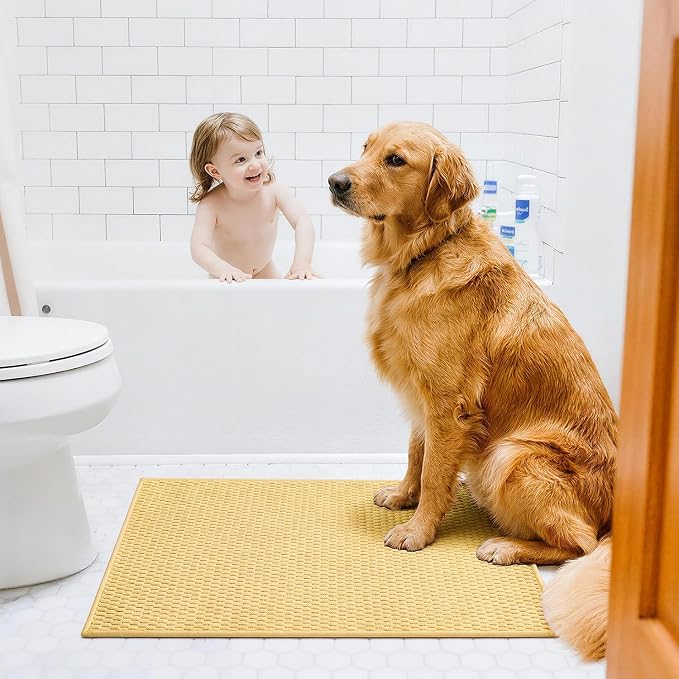 Triohero Bathroom Rugs Non Slip Washable, Super Absorbent Thin Bath Mat Quick Dry Low Pile Bathroom Rug, Yellow 24"x36"