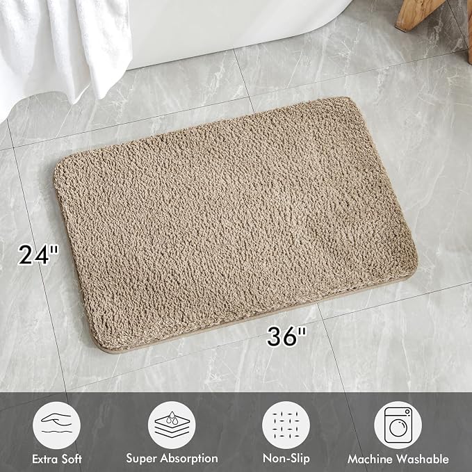 MIULEE Tan Large Bathroom Rugs Soft Microfiber Bath Mat 24x36 Inch | Absorbent, Non Slip, Quick Dry, Fluffy Bath Rugs for Bathroom Floor Tub Showers, Machine Washable