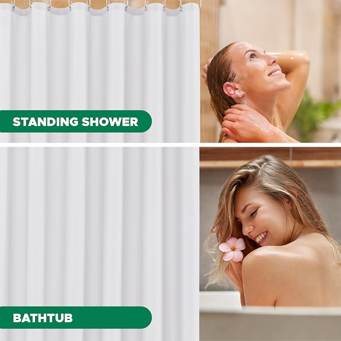 Biscaynebay Fabric Shower Curtain Long Stall Liners 54" Width by 78" Length, White Water Resistant Bathroom Curtains, Rust Resistant Grommets (9 Holes) Weighted Bottom Machine Washable