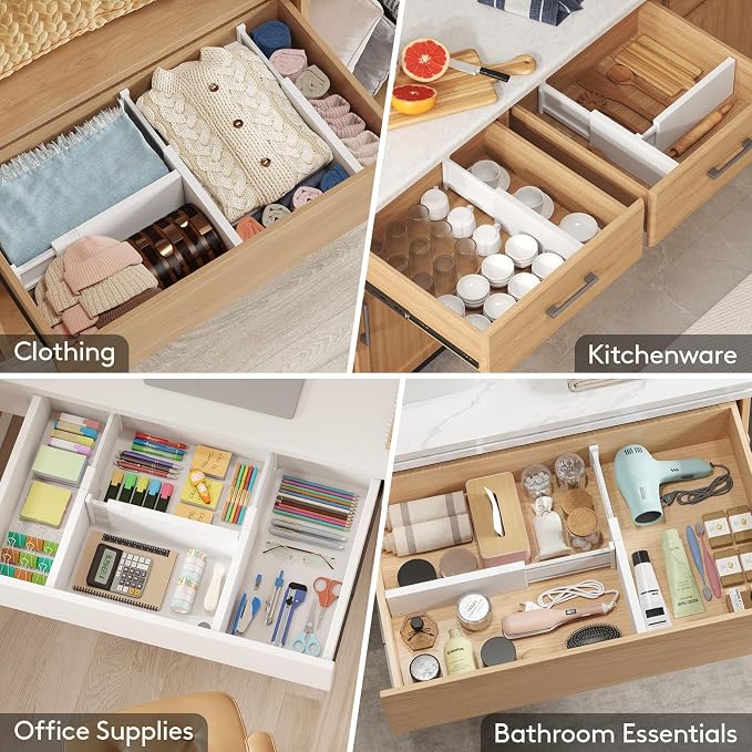 Lifewit 5" Tall Upgrade Drawer Dividers, Adjustable Deep Drawer Organizer | 16 Pack 13.5"-22" Expandable White Drawer Separator for Clothes, Dresser/Kitchen/Closet/Bedroom/Office Organization & Storage