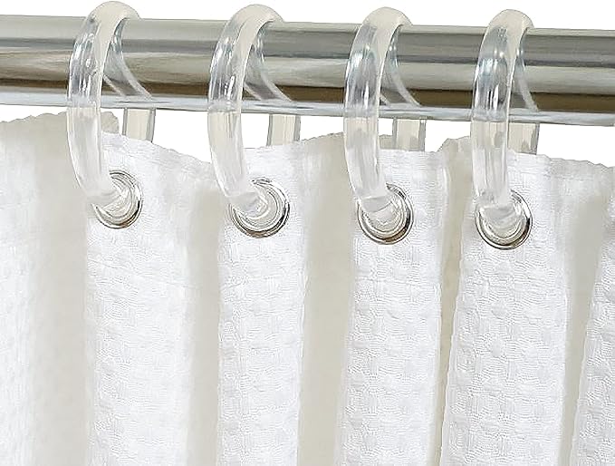 Kutesna 12 PCS Plastic Shower Curtain Rings, Clear Shower Curtain Hooks | O Shape, Resin Materials,Rust-Proof,Easy Snap Closure Shower Rings,Shower Hooks for Shower Curtain,Curtain Hooks for Bathroom