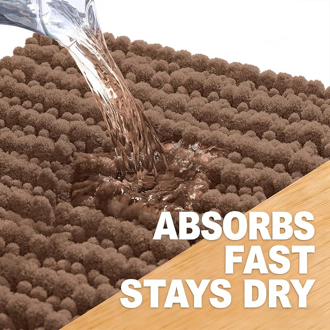 OLANLY Bathroom Runner Rugs 59x24, Thick Soft Absorbent Chenille Bath Rugs | Mocha, Quick-Drying Rubber Backing, Long Shaggy Bath Mat, Machine Washable for Floor, Tub and Shower, Home Decor Accessories
