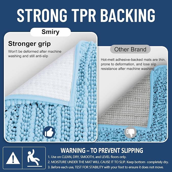 Smiry Bathroom Rugs 36X24, Extra Soft Rubber Backing Chenille Bath Mats | Sky Blue Machine Washable Non Slip Quick Dry Bath Mats for Bathroom Floor, Tub, Shower, Home Decor Accessories