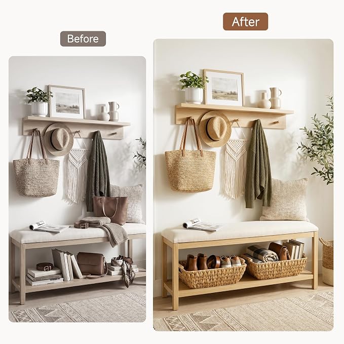 StorageWorks Hand-Woven Storage Baskets with Wooden Handles, Water Hyacinth Wicker Baskets for Organizing, 2 Pack | Wicker Storage Baskets For Shelves, Baskets With Wooden Handles, 2-Pack Gifts Basket For Home Decor, Hand-Woven Basket