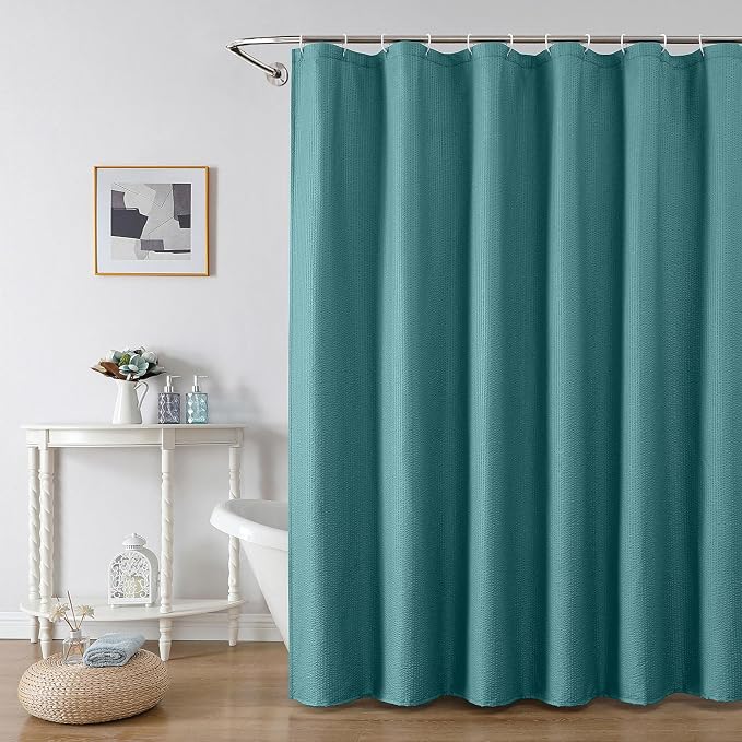 Turquoise Shower Curtain for Bathroom 78 Inches Long, 3D Embossed Textured Fabric Farmhouse Shower Curtain Soft Cloth, Water Repellent, Machine Washable, Hotel Style, 72" W x 78" L, Turquoise