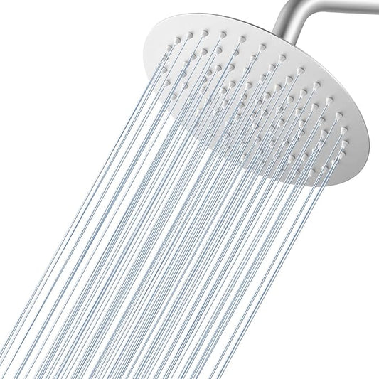 Brushed Nickel Round Rainfall Shower Head, All Metal Stainless Steel Rain Shower Heads with 90 Anti-Clog Silicone Nozzles, Wall or Ceiling Mount, 8 inch