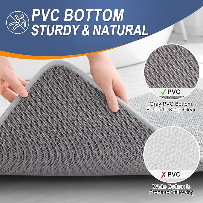 OLANLY Memory Foam Bathroom Runner Rugs 70x24, Long Bath Mats, Light Grey | Soft Quick Dry Bath Rugs, Non-Slip, Absorbent Machine Washable Mat for Bathroom Floor, Tub and Shower, Home Decor Accessories