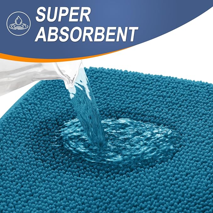 OLANLY Memory Foam Bathroom Runner Rugs 47x24, Long Bath Mats, Peacock Blue | Soft Quick Dry Bath Rugs, Non-Slip, Absorbent Machine Washable Mat for Bathroom Floor, Tub and Shower, Home Decor Accessories