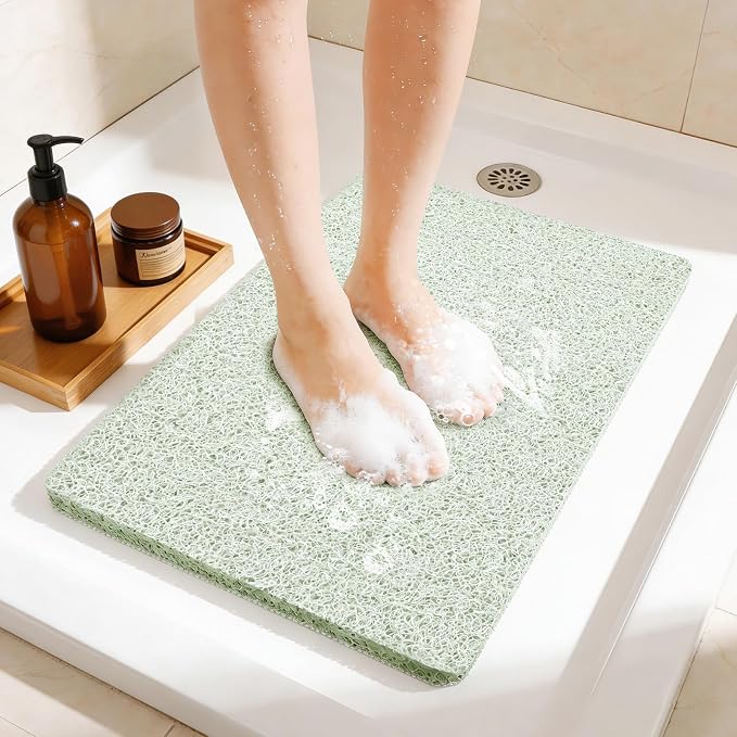 17 * 24in Shower Mat Bathtub Mat Non Slip | Bathmats Non Slip, Quick Drying Foot Scrubber Loofah Mats for Inside Shower, Tub, Bathroom, Home, Mint Green