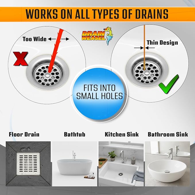 FlexiSnake Drain Weasel PowerSnake Drain Hair Clog Remover Tool, 3 Wands | 36" Long Refills, Plumbing Snake Auger for Cleaning Shower, Tub, Bathroom with Drill Connector, Rotating Handle, Made in USA