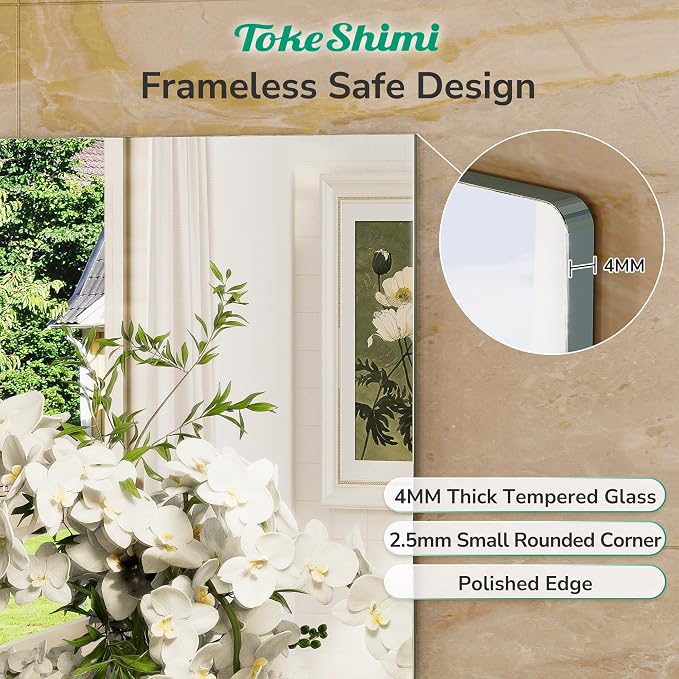 42x36 Frameless Bathroom Mirror, Vanity Bathroom Mirror for Wall Shatterproof Modern Rectangle Mirrors for Bedroom, Living Room, Entryway, Home Gym, Entryway