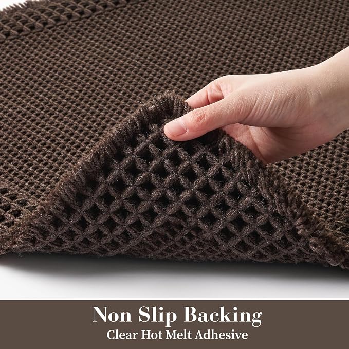RESARE Waffle Bath Mat for Bathroom Non Slip Bathroom Rugs 17x24 Dark Brown | Absorbent Boho Bathroom Floor Mats Machine Washable Quick Dry, Soft Solid Bath Rugs with Tassels, Ideal Farmhouse Home Decor