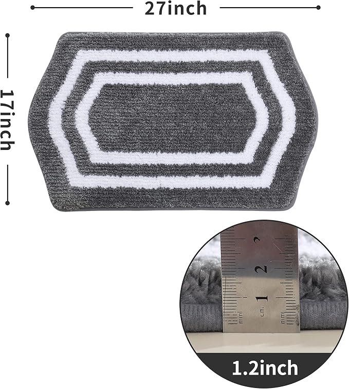 COSY HOMEER Non-Slip Bath Mat Extra Thick Absorbent Plush Washable | 17"x27" White/Grey Non-Slip Extra Thick Plush Absorbent Machine Washable Bath Mat Bathroom Rug Floor Tub Shower