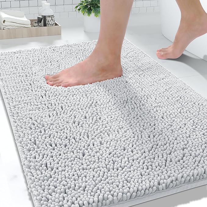 Yimobra Large Bathroom Rugs 36"x24", Non Slip Bath Mat for Tub, Shaggy Rug Floor Carpet, Extra Soft Super Absorbent Quick Dry, Machine Washable,Silver