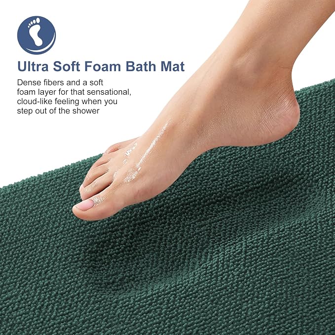 OLANLY Memory Foam Bathroom Rugs 36x24, Absorbent Bath Mat, Blackish Green | Soft Quick Dry Bath Rugs, Non-Slip, Machine Washable Carpet for Bathroom Floor, Tub and Shower, Home Decor Accessories