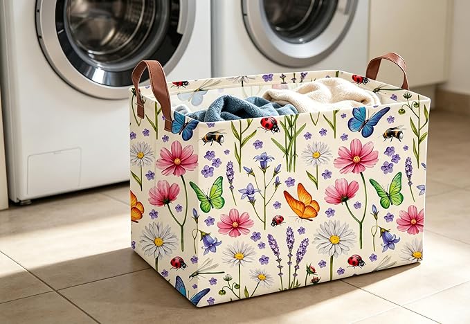 Essme Rectangular Basket, Flower Storage Basket with Handles for Room Decor,（Flower cluster）