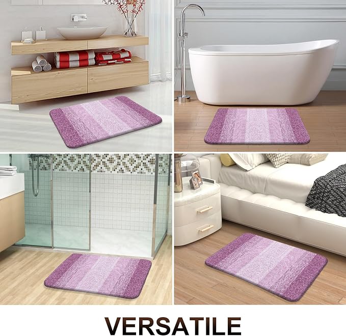 OLANLY Bathroom Runner Rug 59x17, Extra Soft Absorbent Microfiber Bath Rugs | Pinkish-Purple, Non-Slip Quick-Drying Rubber Backing, Washable Long Bath Mat for Floor, Tub and Shower, Home Decor
