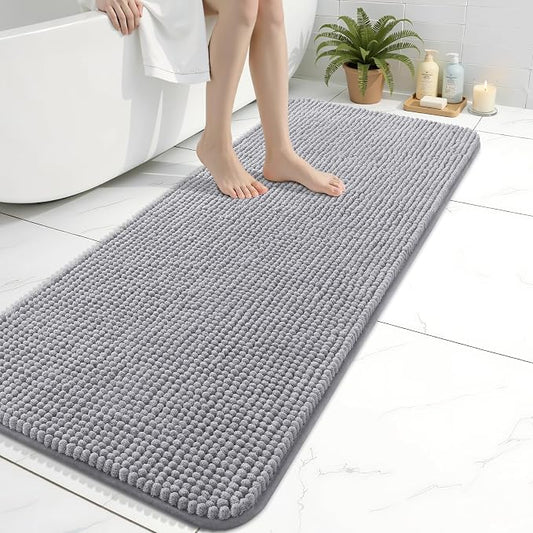 Arotive Chenille Bathroom Rugs 47x17, Soft Absorbent Bath Mat, Grey | Rubber Backing, Machine Washable Dry Bath Mats for Bathroom Floor, Tub and Shower, Home Decor Accessories