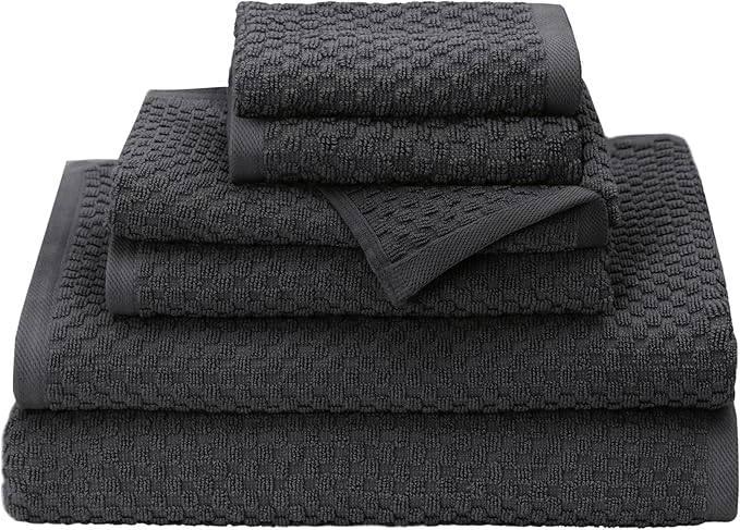 COTTON CRAFT Euro Spa Waffle Weave 6 Piece Towel Set - 100% Cotton - Charcoal