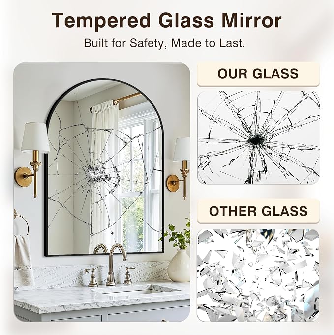 Arched Bathroom Vanity Mirror for Over Sink, 2 Pack 36”x24”, Black | HD Tempered Glass, Anti-Rust Metal Frame, Hanging or Leaning, Wall Mirrors for Bathroom Sink, Bedroom, Living Room, Entryway