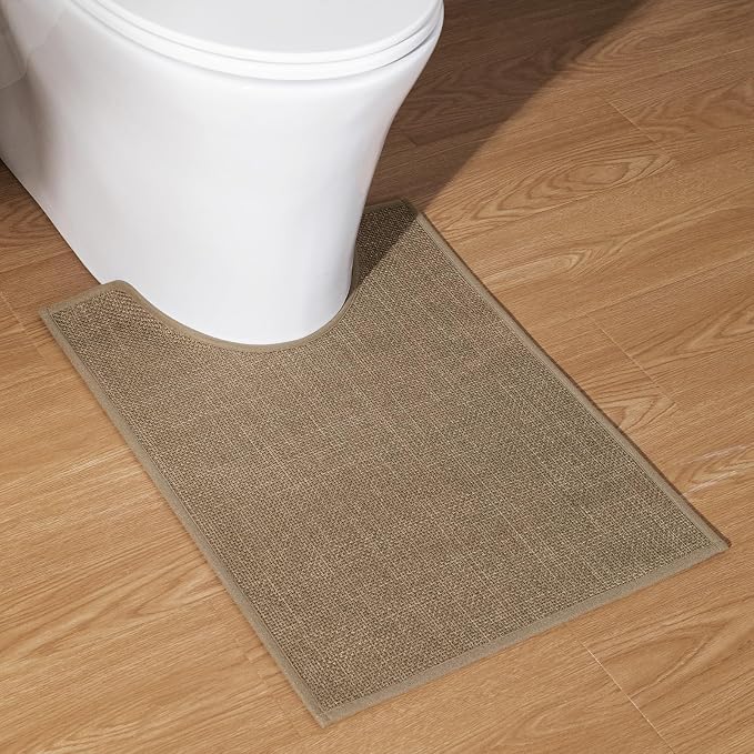 Bathroom Rugs Mat U-Shaped 24x17, Ultra ThinNon Slip Bath Mat Small Quick Dry Absorbent Bath Matfor Bathroom Floor, (Dark Beige, U-24"x17")