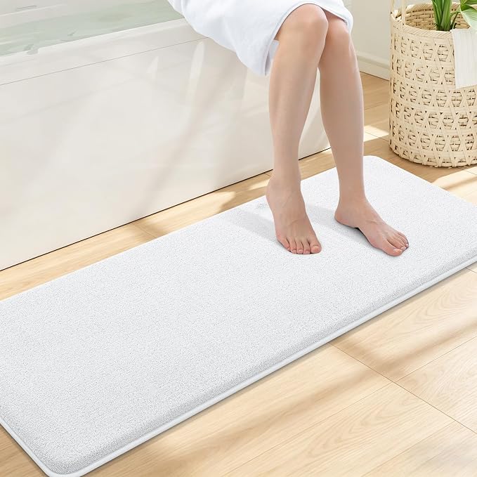 Smiry Memory Foam Bath Mat 47x17, Extra Soft Absorbent Bathroom Rugs | White Quick Dry, Machine Washable Bath Mats for Bathroom, Shower, Tub and Home Decor Accessories
