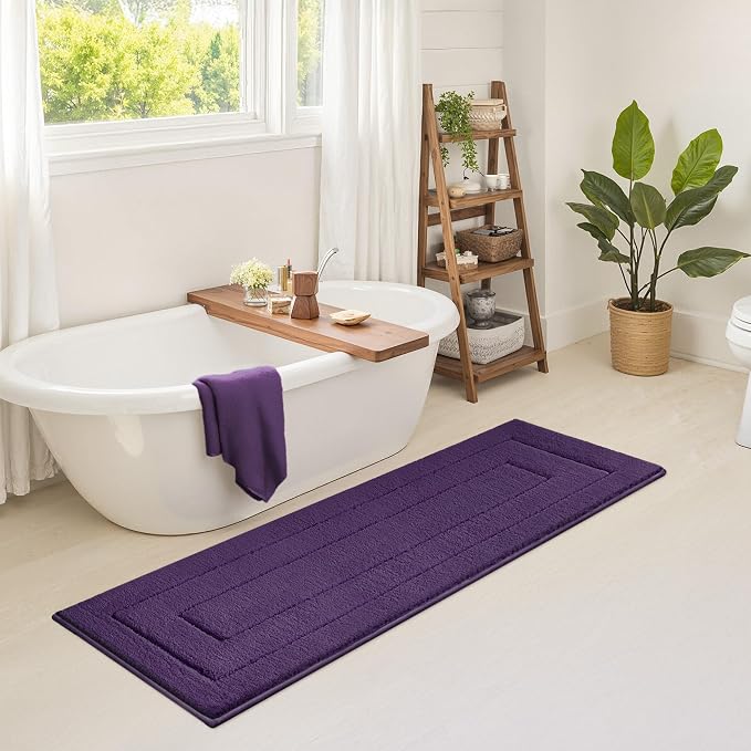GRANNY SAYS Purple Bathroom Runner Rug 71" x 24", Soft Microfiber Bath Mat | Non-Slip long rug with TPR Backing, Absorbent, Machine Washable Extra Large Bath Rugs for Double Vanity, Shower, Tub