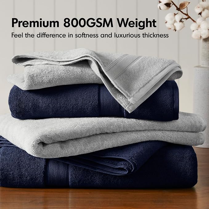 Madison Park 800GSM 100% Cotton Bathroom Bath Towel Set of 8, Silver | Long Staple, Highly Absorbent, Durable Hotel Spa Quality, Quick Dry, Double Stitched Hems, Lint Reducing, OEKO-TEX Certified