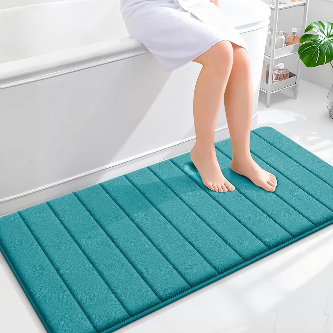 OLANLY Memory Foam Long Bathroom Rugs Runner 47x24, Super Soft Absorbent | Deep Lake, Quick Dry Bath Mat, Machine Washable Shower Floor Rugs, Bathmat Carpet for Bathroom Floor, Tub and Shower