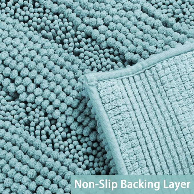 Turquoize Bath Rug - Large Size Plush Shaggy Chenille Bathroom Rug 47 x 17 Non-Slip Extra Soft & Absorbent Thick Shaggy Floor Mats, Washable, Aqua Haze