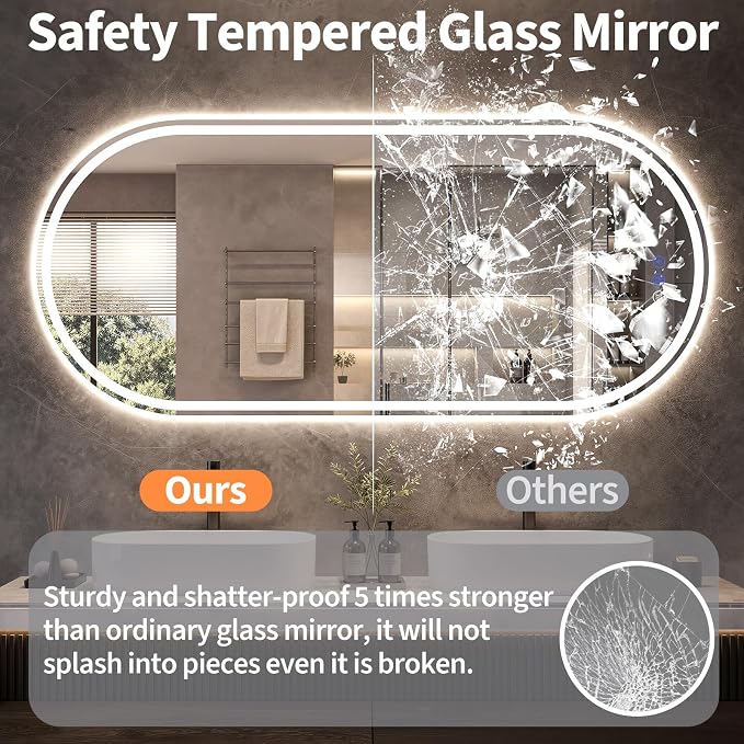 Oval LED Bathroom Mirror, 34"x 76" Led Full Length Mirror | Frameless Large LED Mirror with Front Light & Backlit, Anti-Fog, Dimmable Wall Mounted Lighted Mirror, Smart Bathroom Mirror