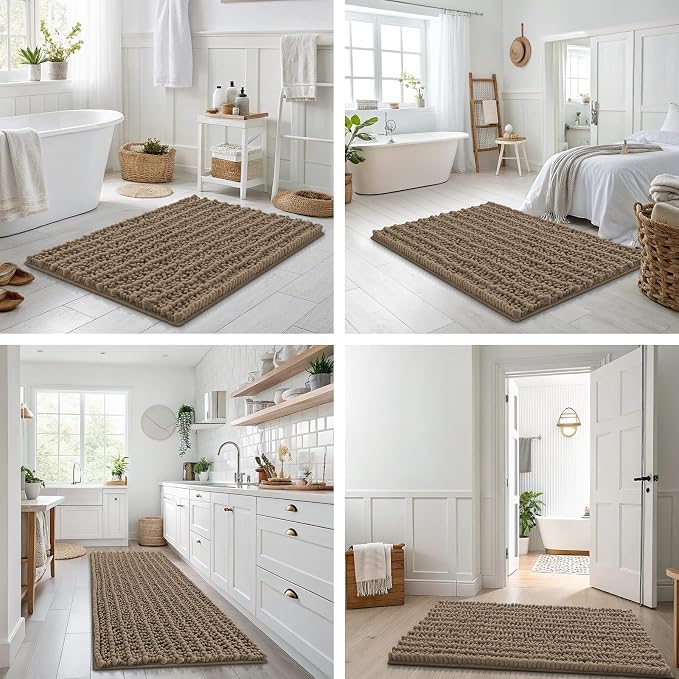 Smiry Bathroom Rugs 44X24, Extra Soft Rubber Backing Chenille Bath Mats | Camel Machine Washable Non Slip Quick Dry Bath Mats for Bathroom Floor, Tub, Shower, Home Decor Accessories