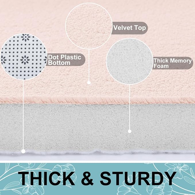Smiry Memory Foam Bath Mat 47x20, Extra Soft and Absorbent Bathroom Rugs | Pink, Quick Dry Machine Washable Non-Slip Bath Mat for Bathroom Floor, Shower and Tub